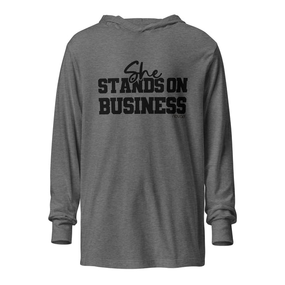 She Stands on Business Hooded long-sleeve tee (Black)