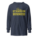 She Stands on Business Hooded long-sleeve tee (Gold)