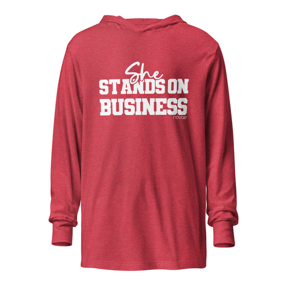 She Stands on Business Hooded long-sleeve tee (White)