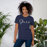 SHE. E.O. Short-Sleeve Unisex T-Shirt (White)