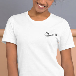 SHE. E.O. Embroidered Short-Sleeve Unisex T-Shirt